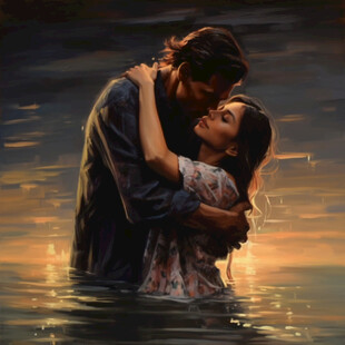 羞涩爱情现代油画