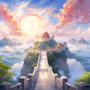 天界晓钟风景插画