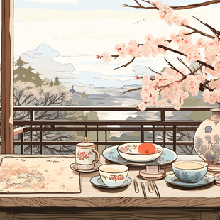 赏樱楼插画