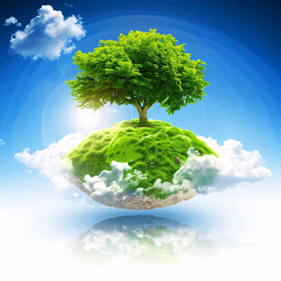 蓝天白云绿茵茵大树