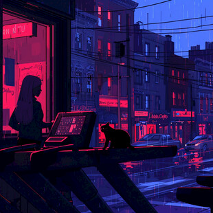 日落街道插画