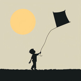 小孩子户外放风筝插画