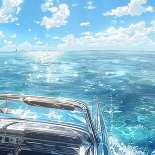插画蓝天大海