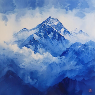 雪山水粉画