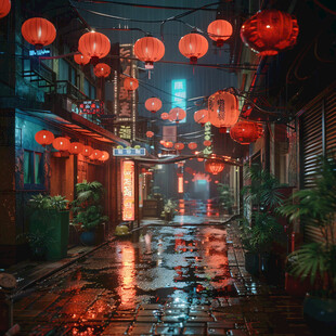 雨中地灯笼