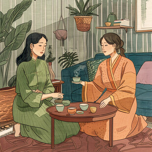 喝茶插画