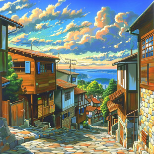 欧美小镇插画