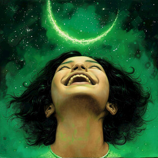 女孩看月亮装饰画