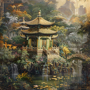 新中式楼阁皇宫山水