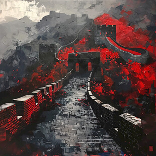 手绘北上广深水彩红色