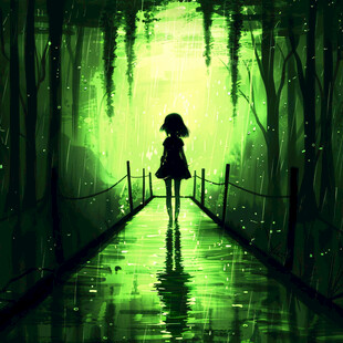 墨绿色女孩插画