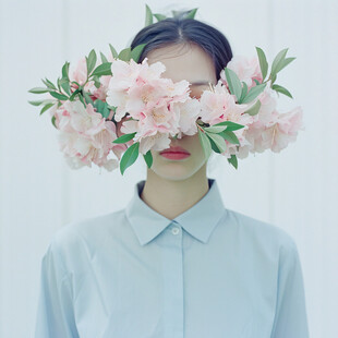 花遮脸的女孩