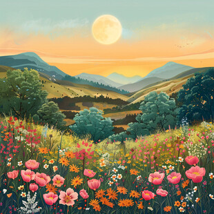 阳光晴朗风景插画