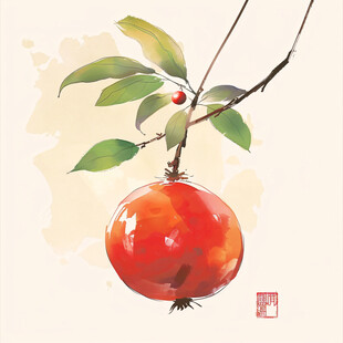 石榴插画石榴树