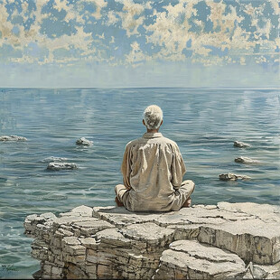 水边沉思的人