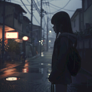 夜雨赶路的女人