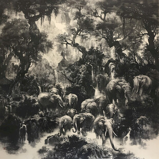 森林公园大象油画