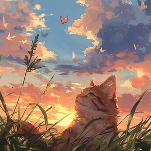 晒太阳的猫插画