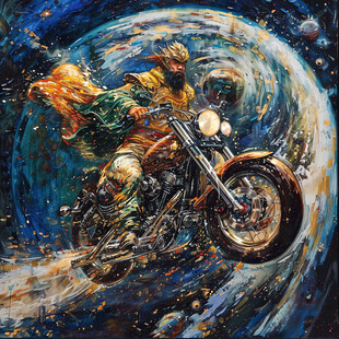 摩托车油画