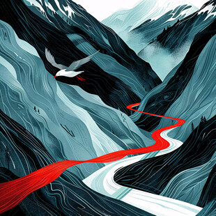 高端山水线包装插画