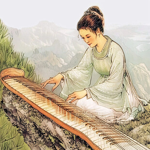 弹古筝插画