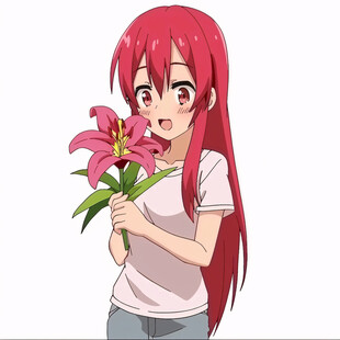 红色头花少女长发