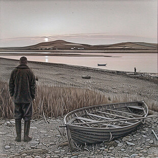 装饰画渔民村剪影映像