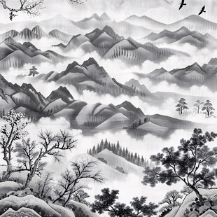 山水壁画雪景中国画