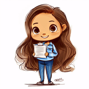 女孩试卷手绘