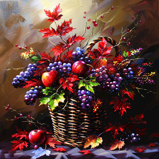 水果篮油画