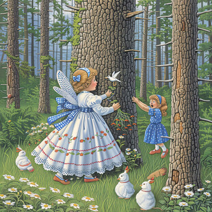 森林里的小女孩插画