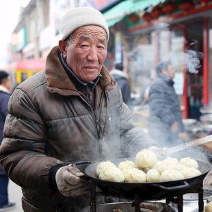 背油饼的大爷