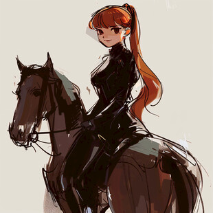 奔驰的马背上站着少女