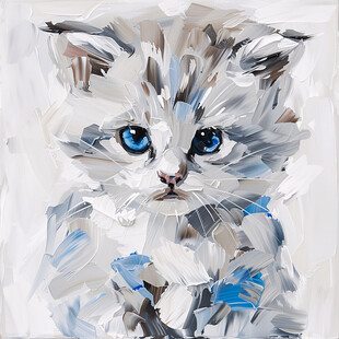 手绘大眼萌猫咪装饰画