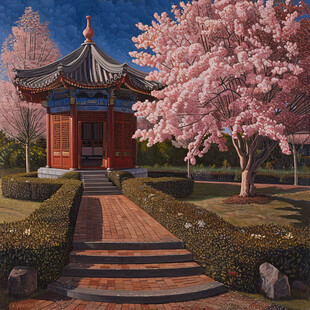 日本樱花庭院建筑