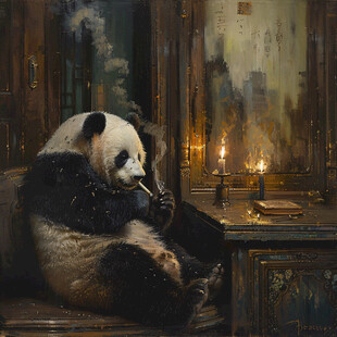 熊猫题材油画
