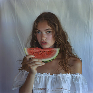 吃西瓜的新疆美女