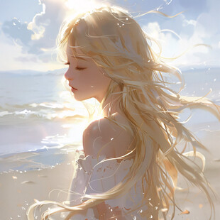 海边少女插画