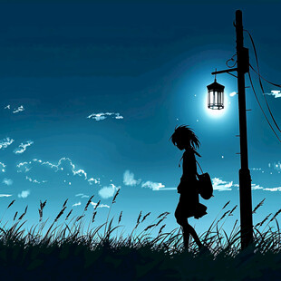 唯美黑夜晚女孩吊旗