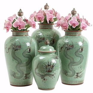 金星绿龙凤花瓶