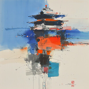 尼泊尔水彩水墨建筑