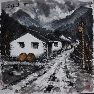 水粉画古街巷