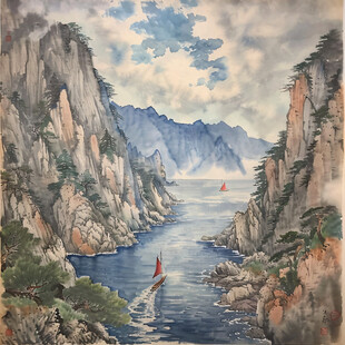 加拿大彩绘山水水墨画
