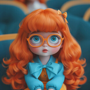 插画人物戴眼镜女孩