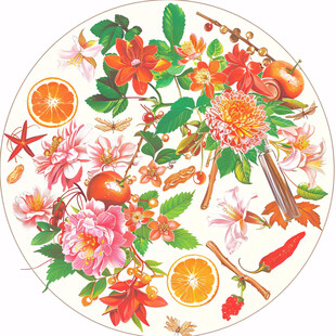 柿子圆形花鸟