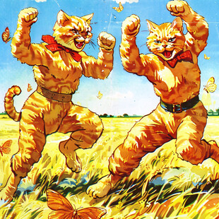 手绘勇敢的猫咪插画