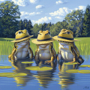 青蛙蝌蚪稻田荷花