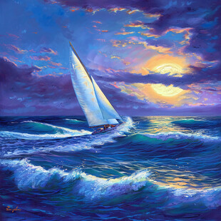 扬帆踏浪油画