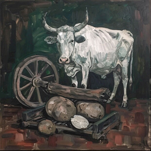 奶牛油画