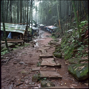 竹子竹林山路小屋